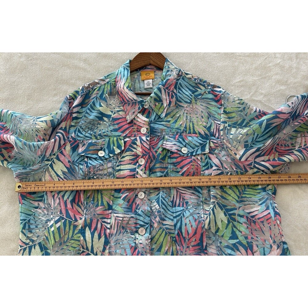 Ruby Rd Womens 24W Plus Size Sheer Tropical Leaf Print Button Up Shirt Colorful - Picture 8 of 10